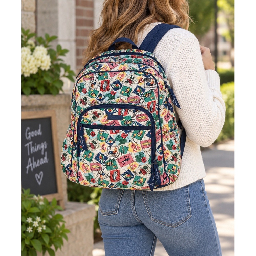 Vera Bradley Cuban Stamps Campus Tech Backpack Retired Laptop Travel School Bag